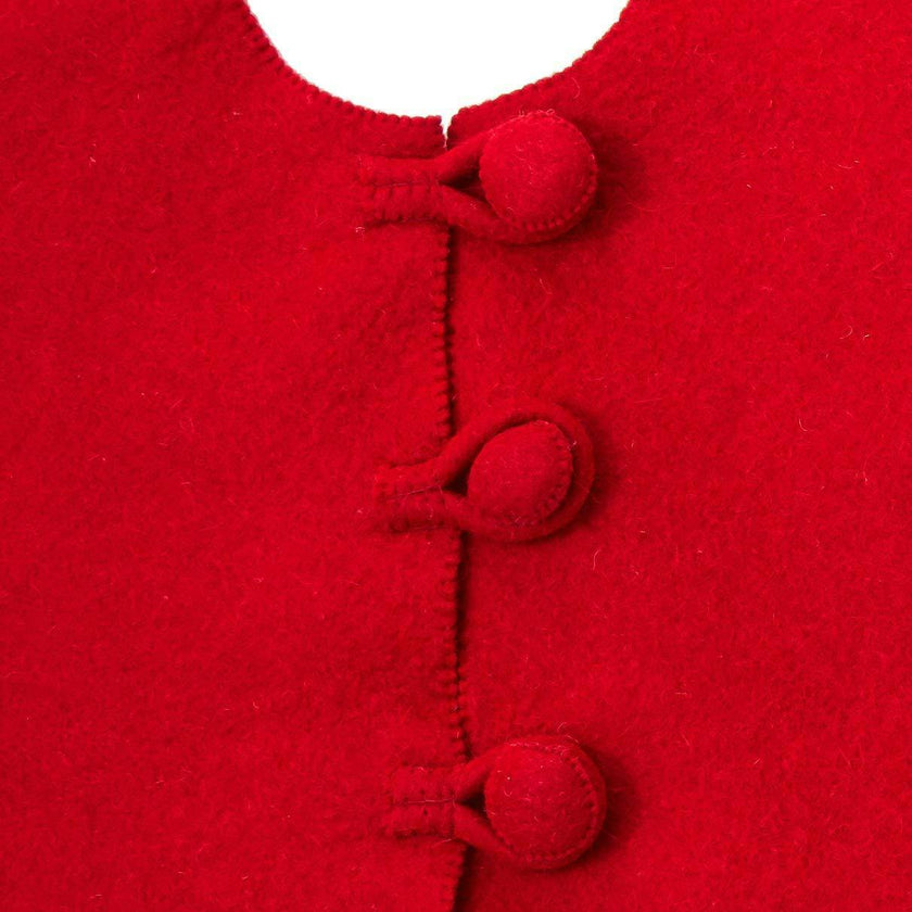 Cream Reindeer Red Christmas Tree Skirt Hand Felted Wool - 60"/72"