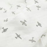 Organic Cotton Muslin Swaddle Blanket - Pewter Planes