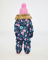 Baby One Piece Snowsuit Adapted For Car Seats Blue Floral Print