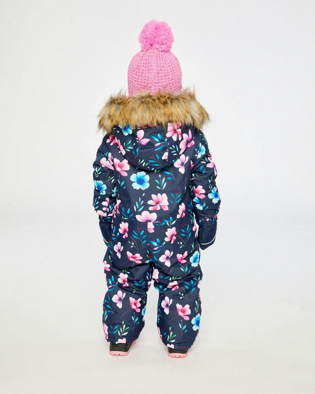 Baby One Piece Snowsuit Adapted For Car Seats Blue Floral Print