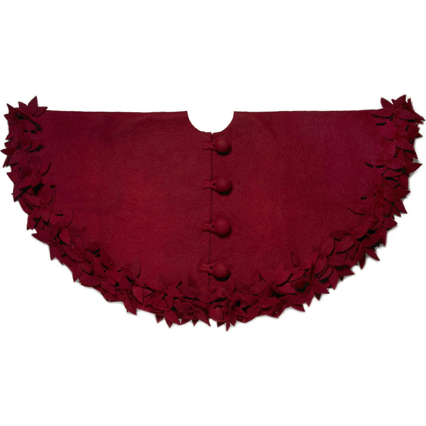 Handmade Overlapping Flowers Maroon XL Christmas Tree Skirt 72"