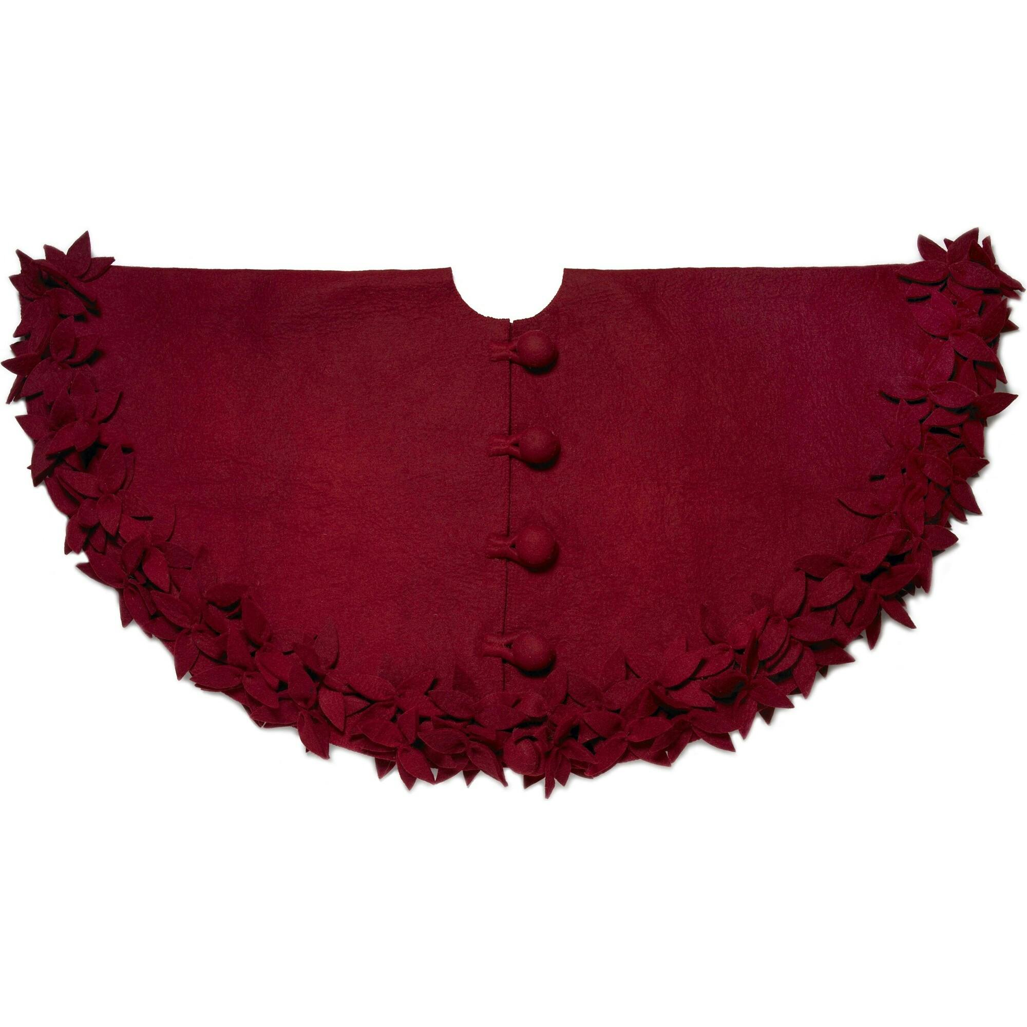 Hand Felted Wool Overlapping Flowers Border Maroon Christmas Tree Skirt 64