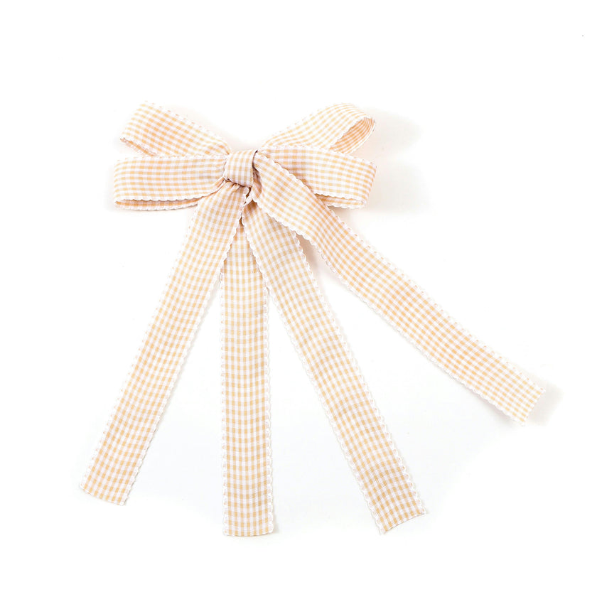 Halo Luxe Jocelyn Gingham Scalloped Bow Hair Clip - Buff