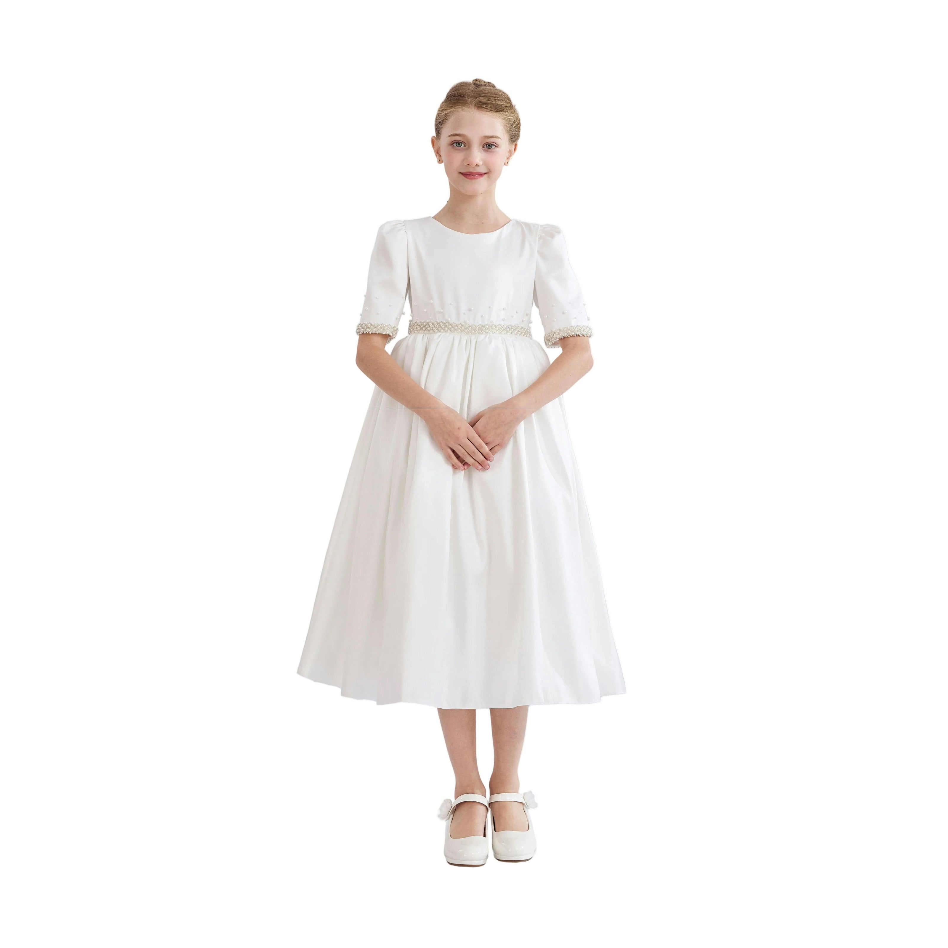 White Vasonette Pearl-Embellished Dress