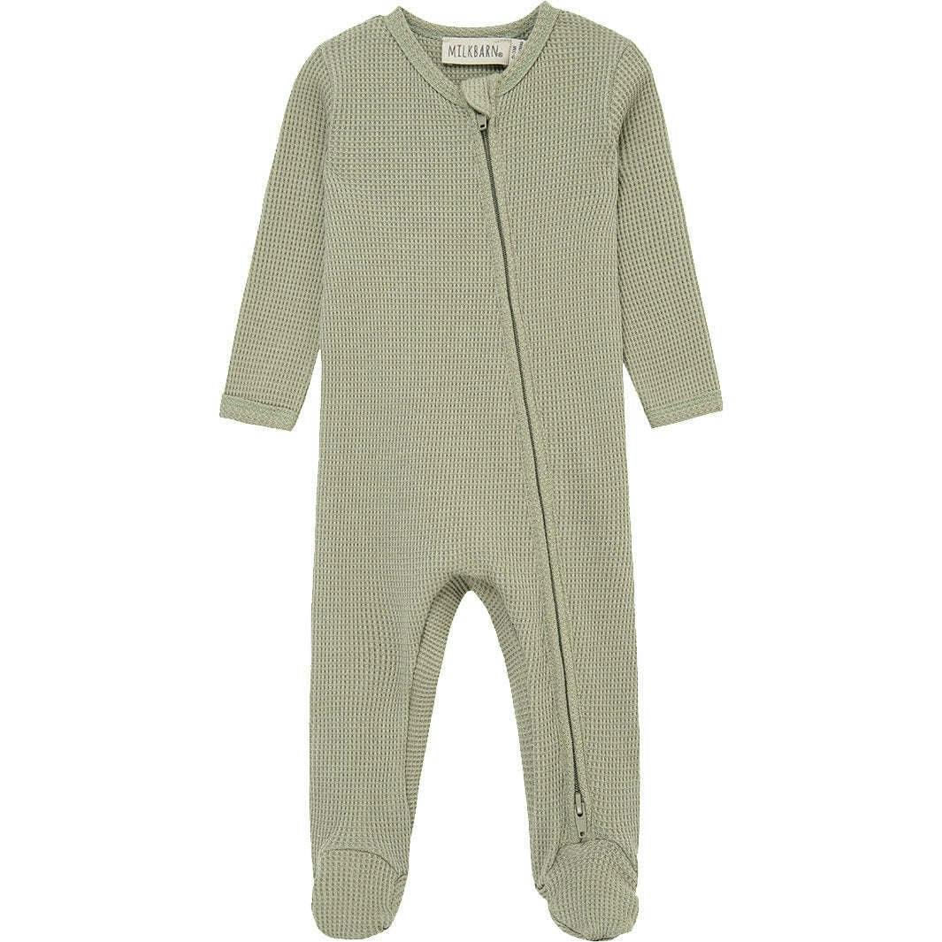 Tea Waffle Zipper Footed Romper