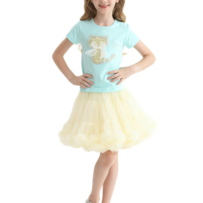 Blue Cat Applique T-Shirt