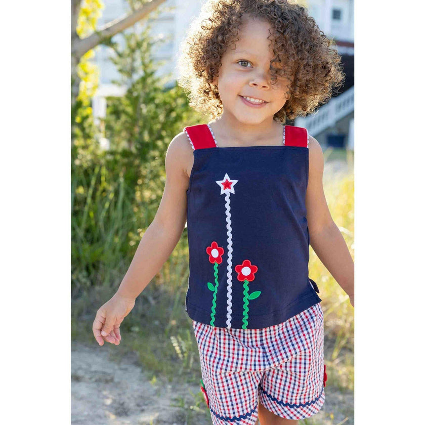 Knit Top With Ric Rac, Flowers & Star
