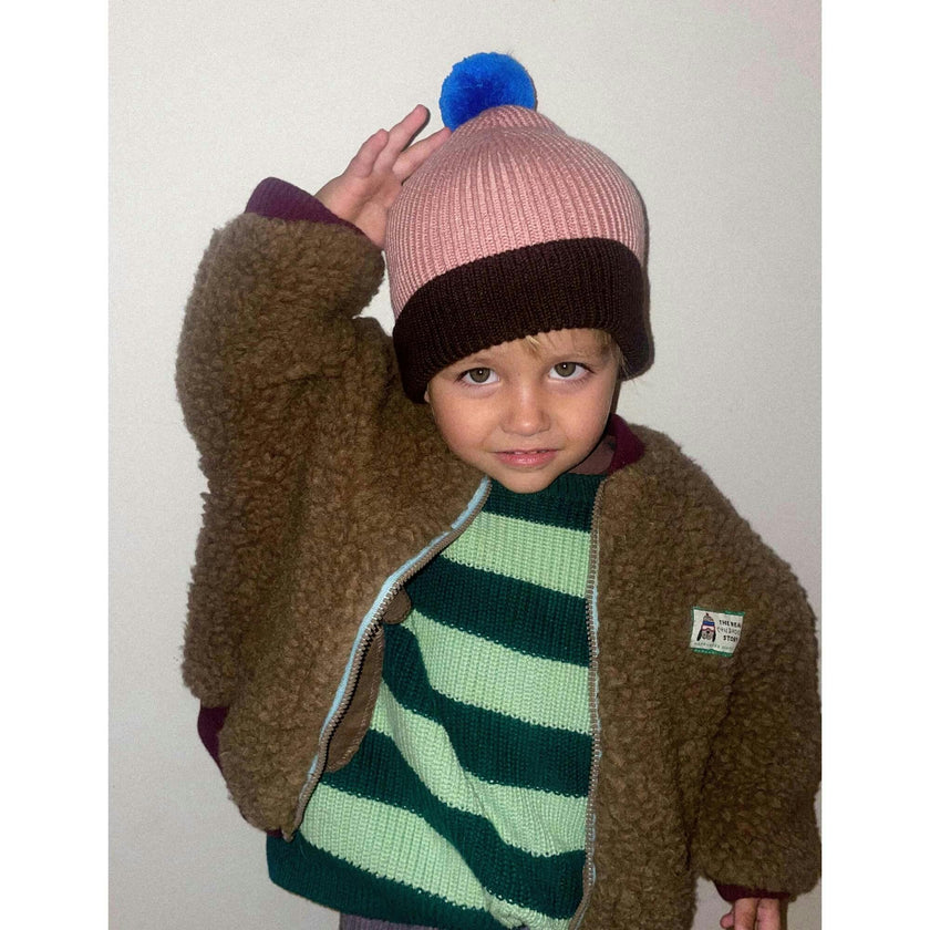 children's merino beanie - mauve & brown