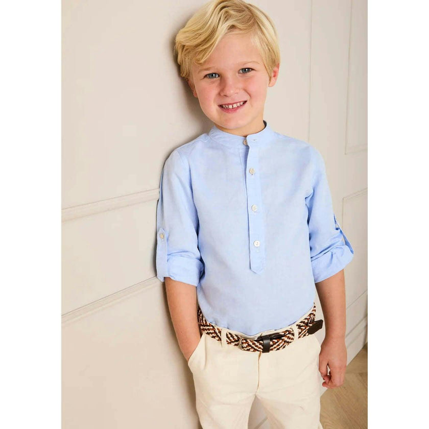 Mao Collar Linen Blend Shirt in Blue (18mths- 10yrs)