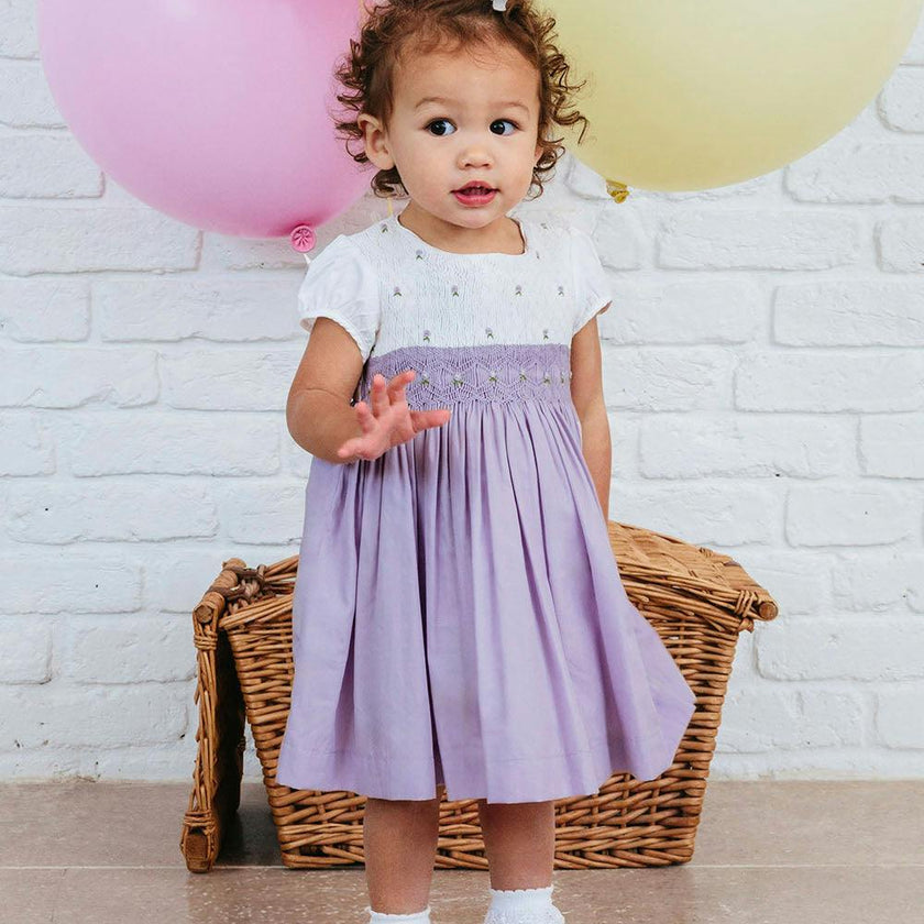Baby Rose Hand Smocked Dress in Lilac
