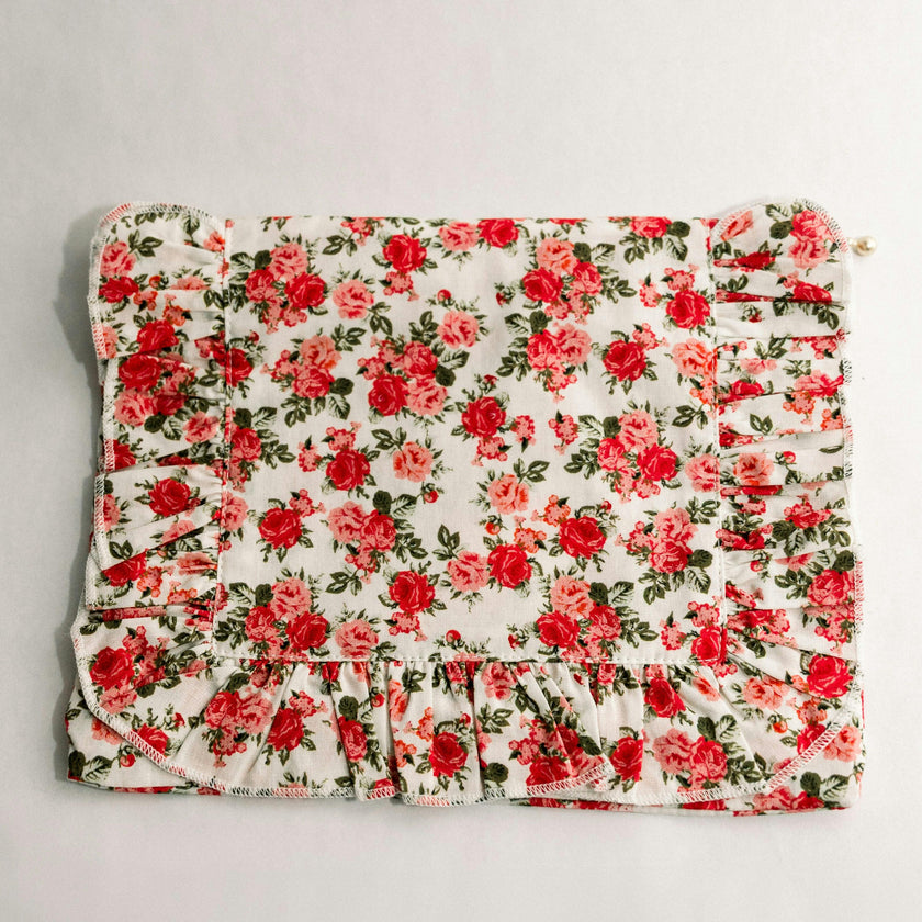Crimson Rose Timeless Floral Ruffle Zipper Pouch