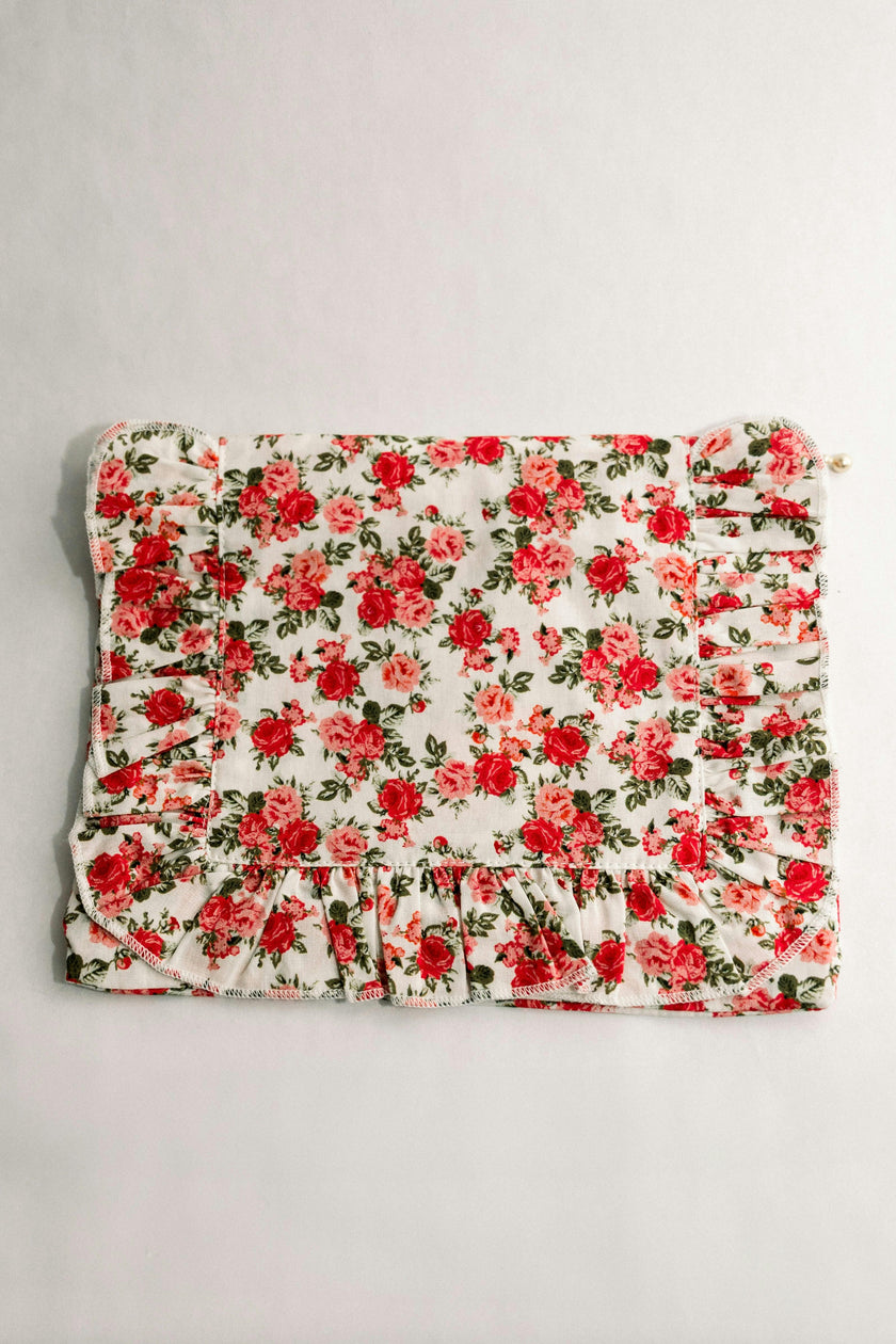 Crimson Rose Timeless Floral Ruffle Zipper Pouch