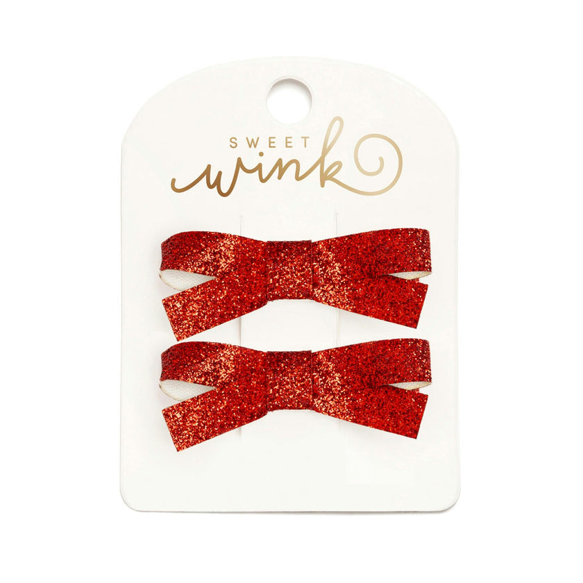 Red Glitter Bow Clip Set
