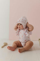Girl's Ruffle Sleeve Cross Back Swimsuit