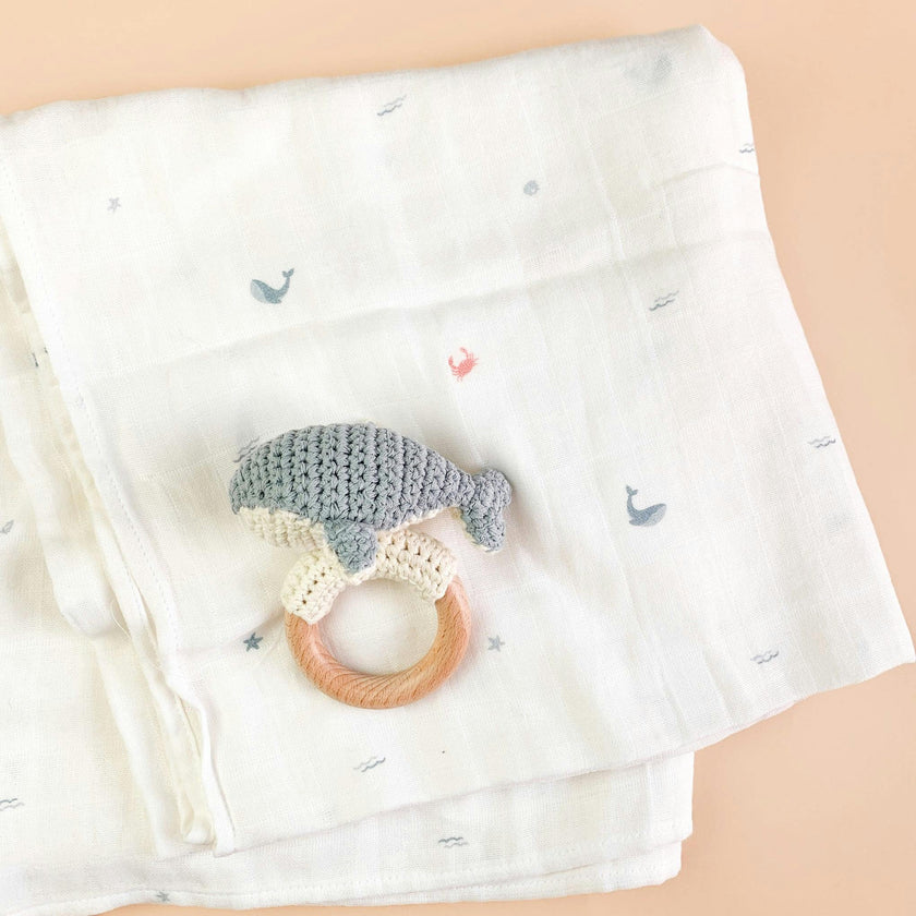 Nautical Swaddle and Teether Set - Whale