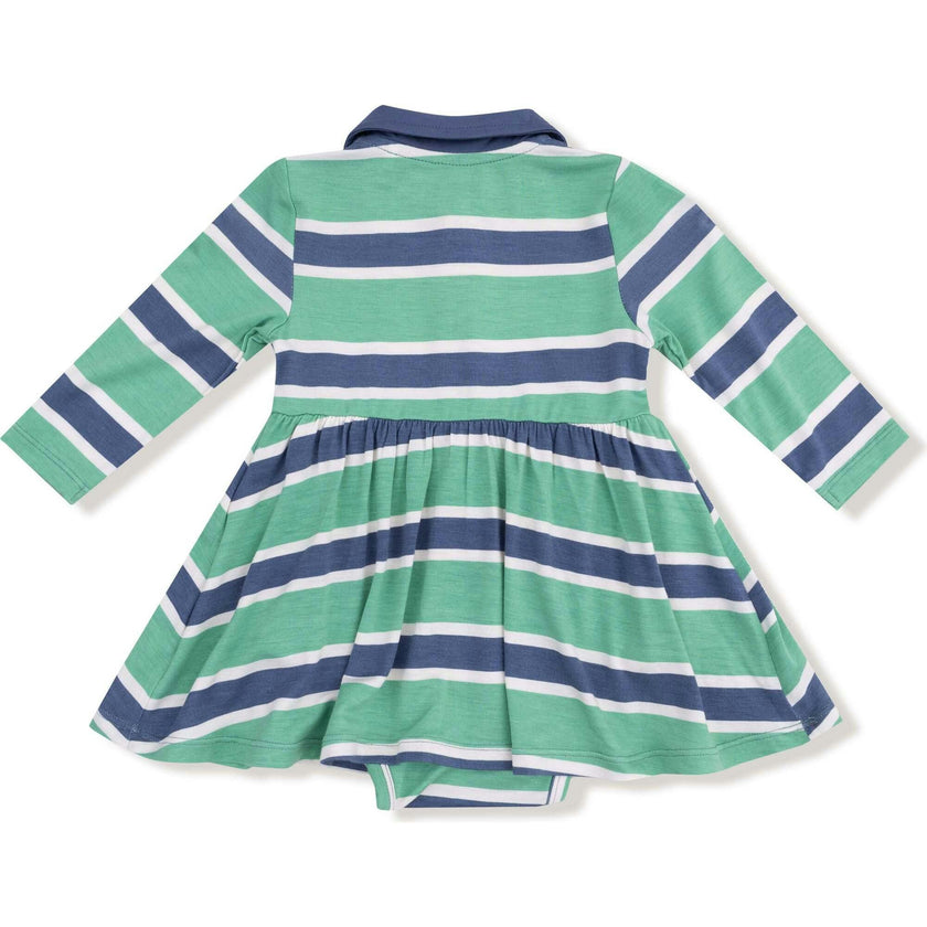 Rugby Stripe - Long Sleeve Polo Bodysuit Dress