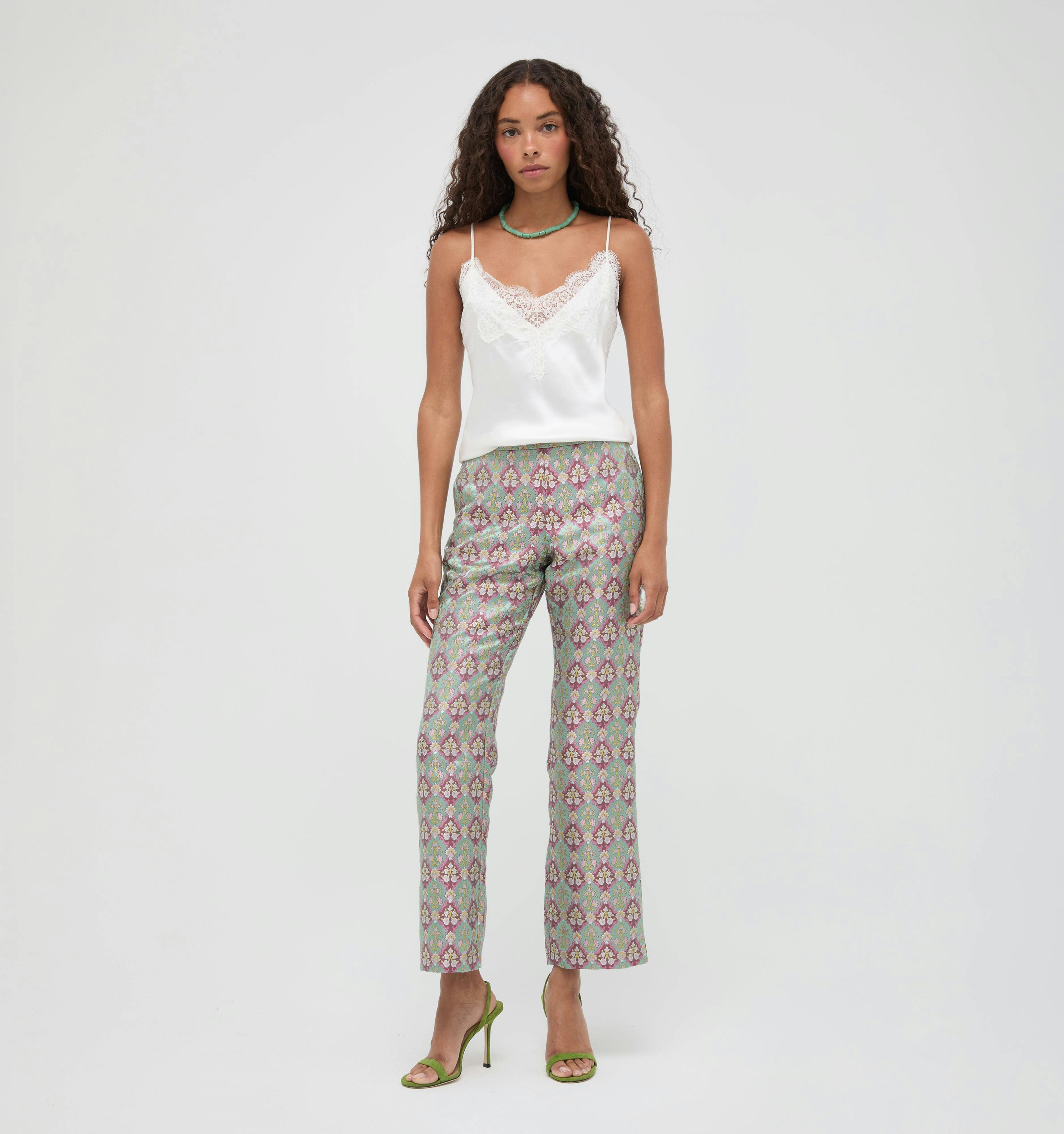 The Annina Pant - Baroque Diamond Block Berry/Green
