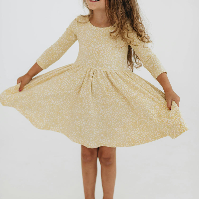 3/4 Sleeve Twirl Dress in Buttercup
