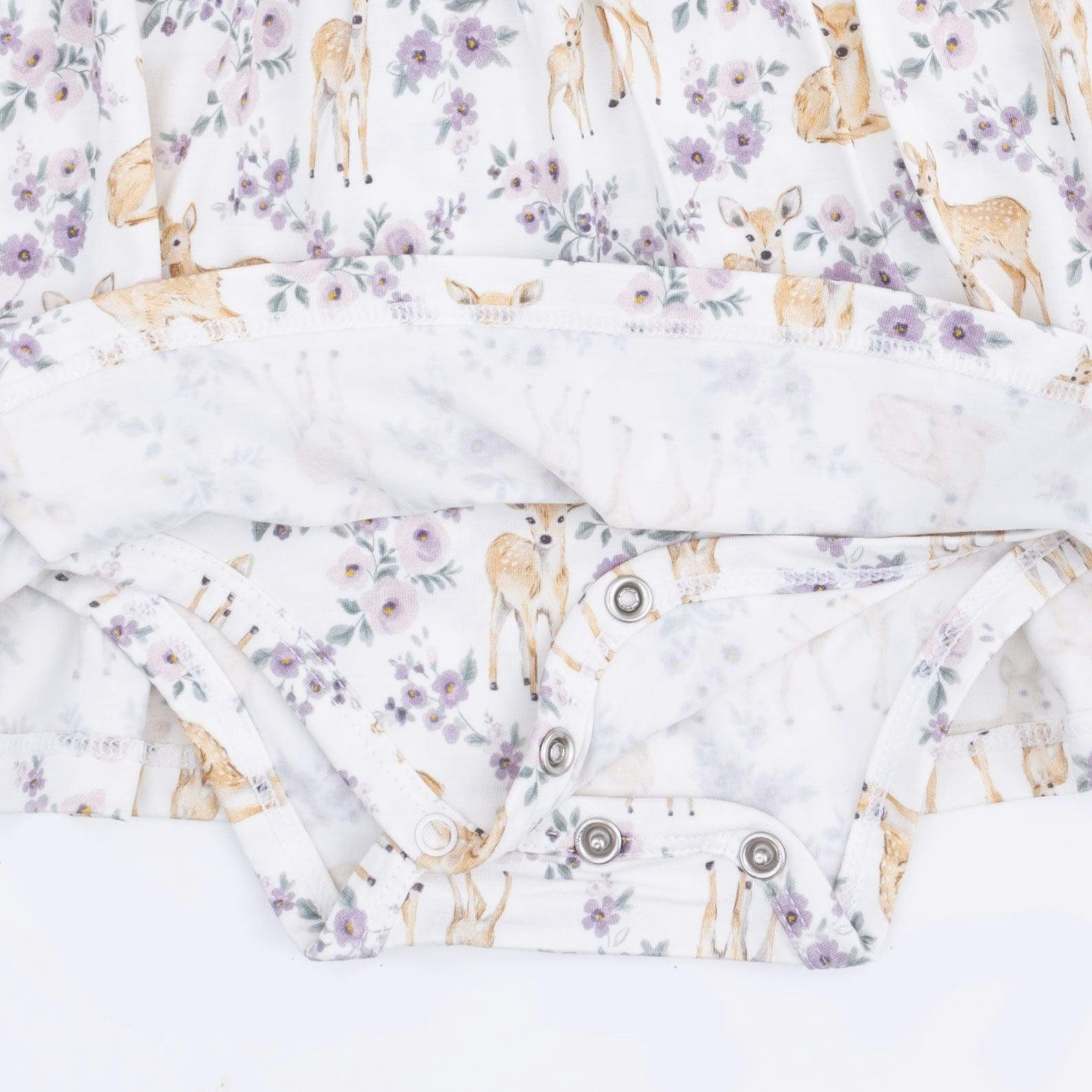 Floral Deer - Long Sleeve Ruffle Bodysuit Dress