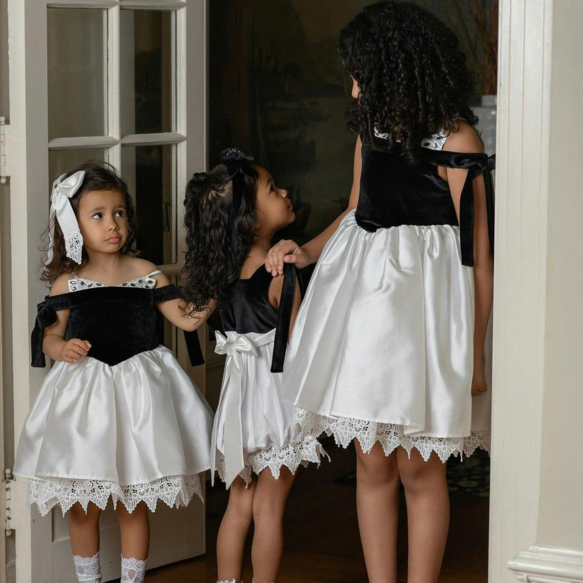 Audrey Black Velour Top and White Sateen Dress