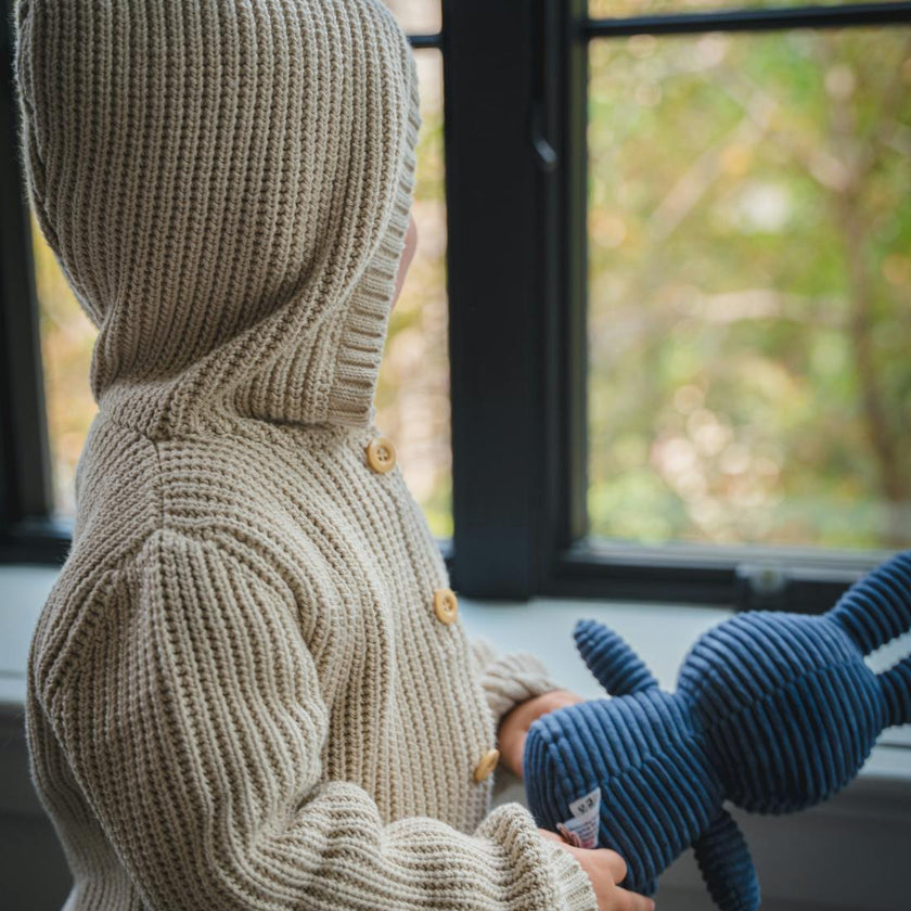 Pima Cotton Knit Waffle Hoody in Oatmeal