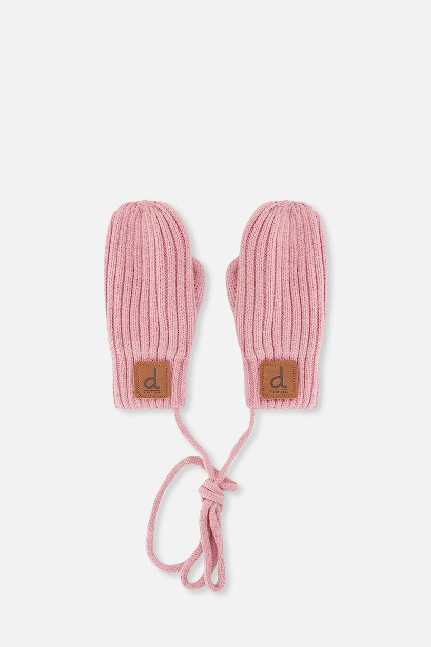 Baby Knit Mittens With String Pale Dusty Pink