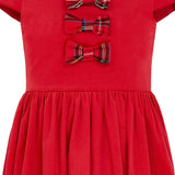 Joy Velvet Plaid Bows Occasion Party Dress, Red