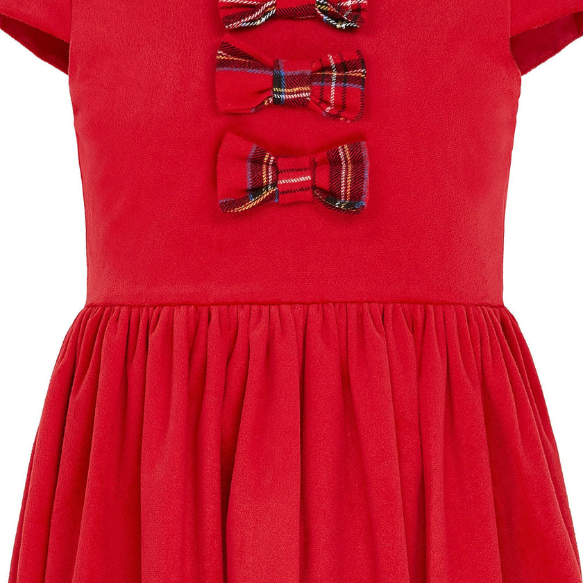 Joy Velvet Plaid Bows Occasion Party Dress, Red