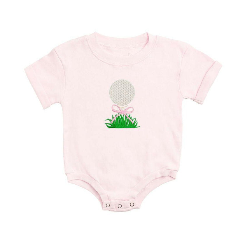 Golf Tee Bow Patch Short Sleeve Romper - Ballet