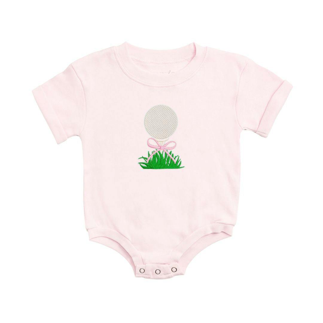 Golf Tee Bow Patch Short Sleeve Romper - Ballet