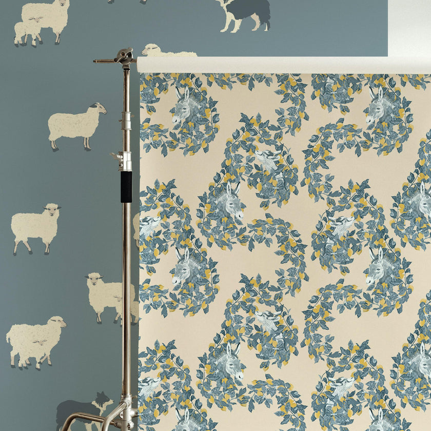 Papier peint Moutons coloris Bleu Jean