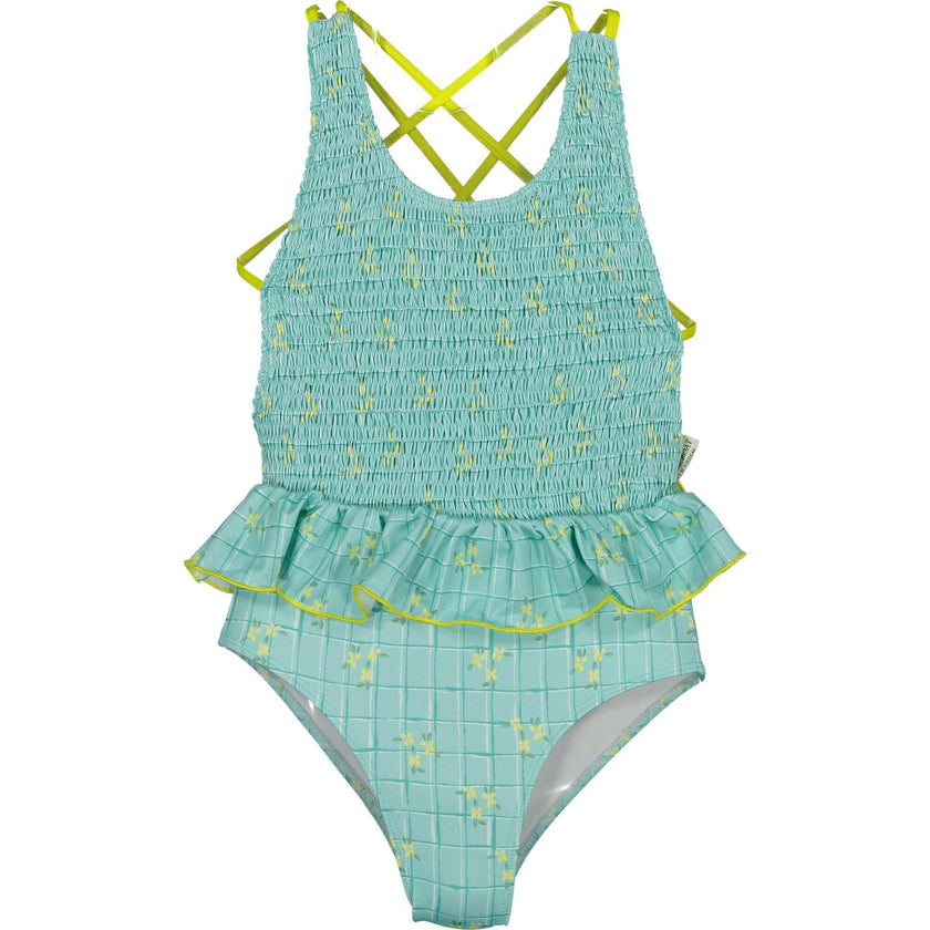 Water garden smocked swimsuit