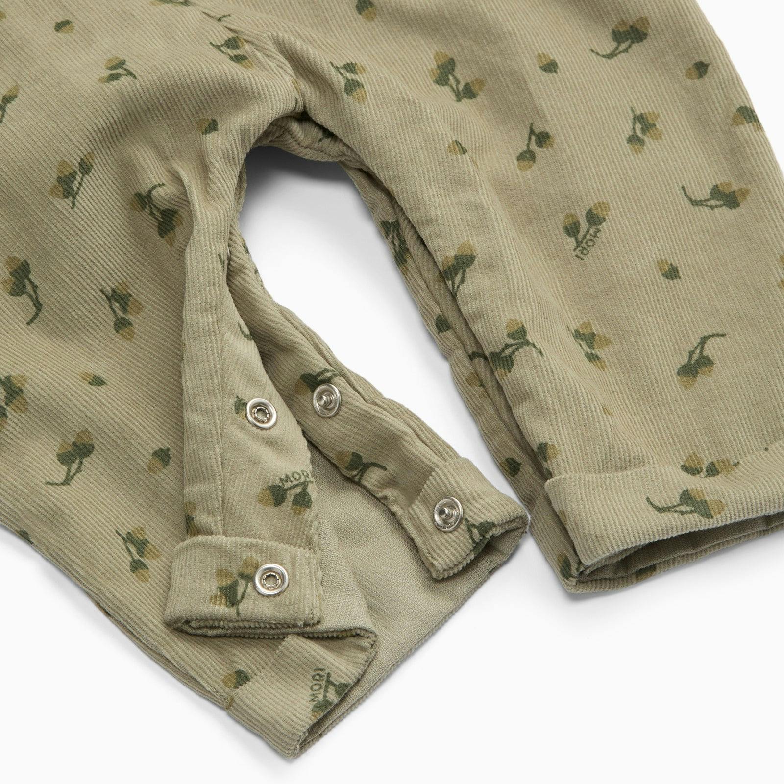 Green Corduroy Acorn Print Overalls