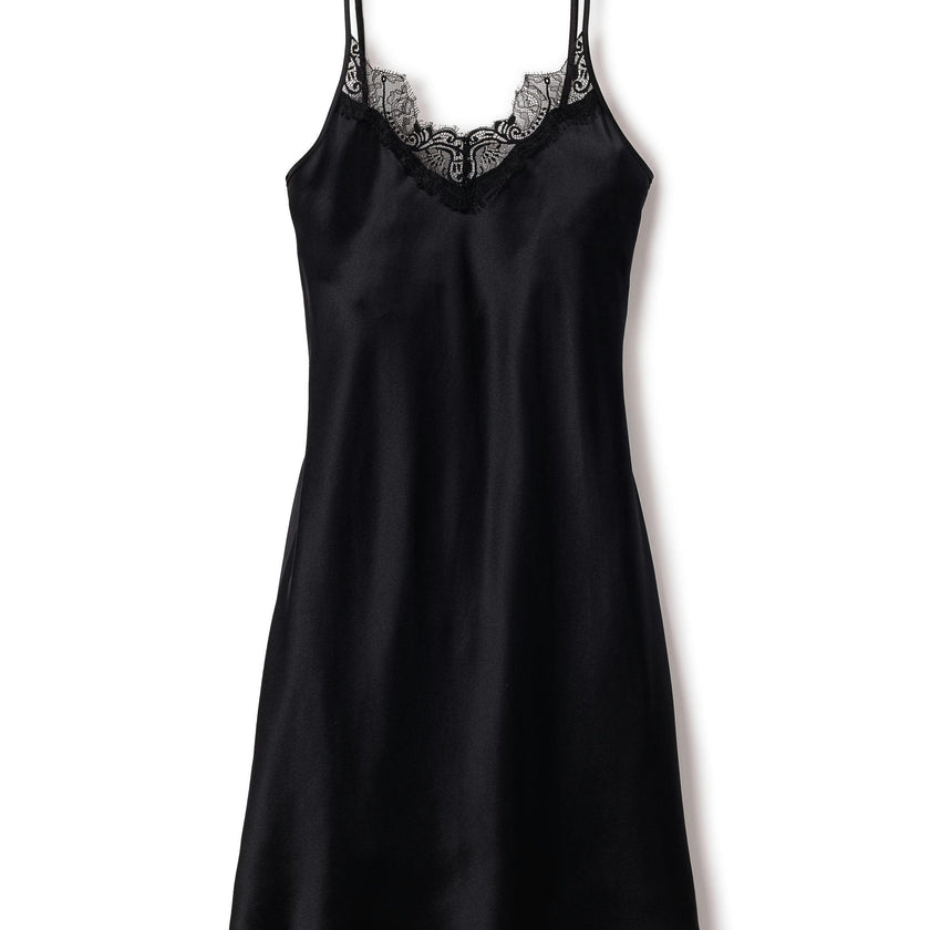 Women's Silk Lace Slip Dress in Black