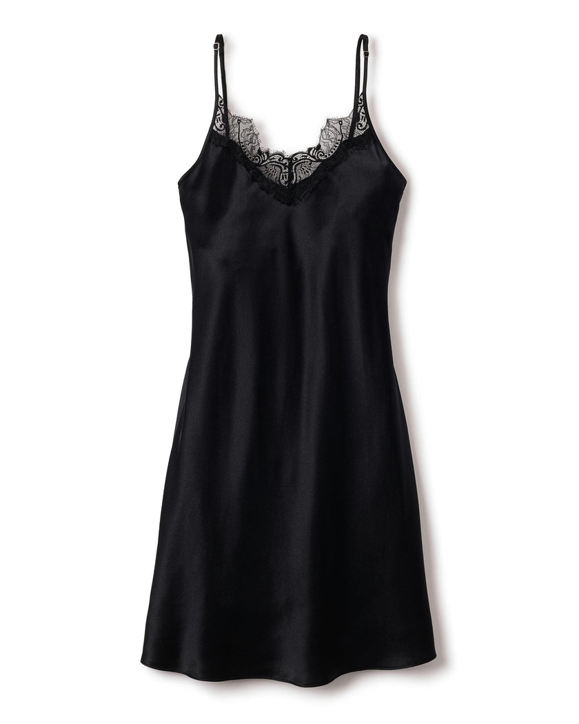 Women's Silk Lace Slip Dress in Black