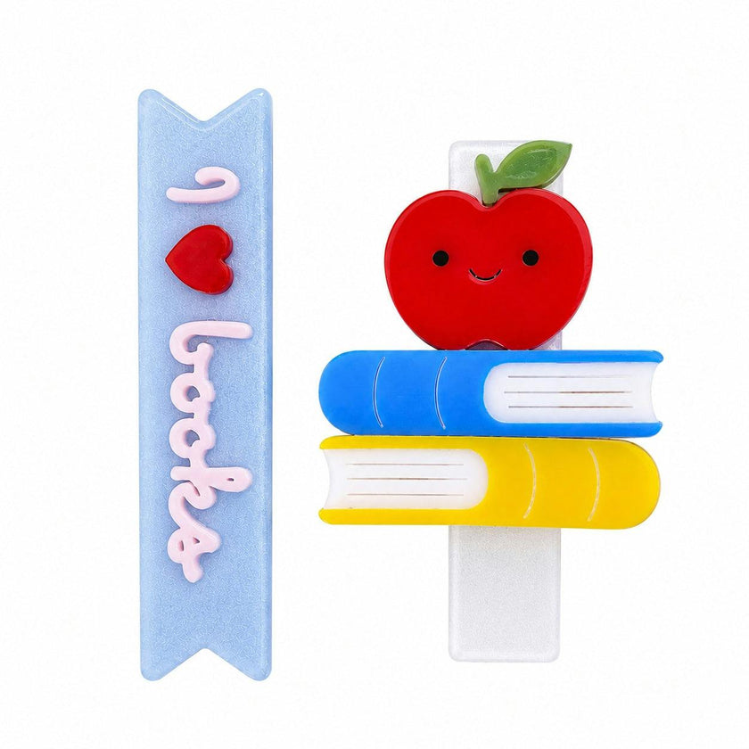 Apple, Books & I Love Books Blue Hair Clips