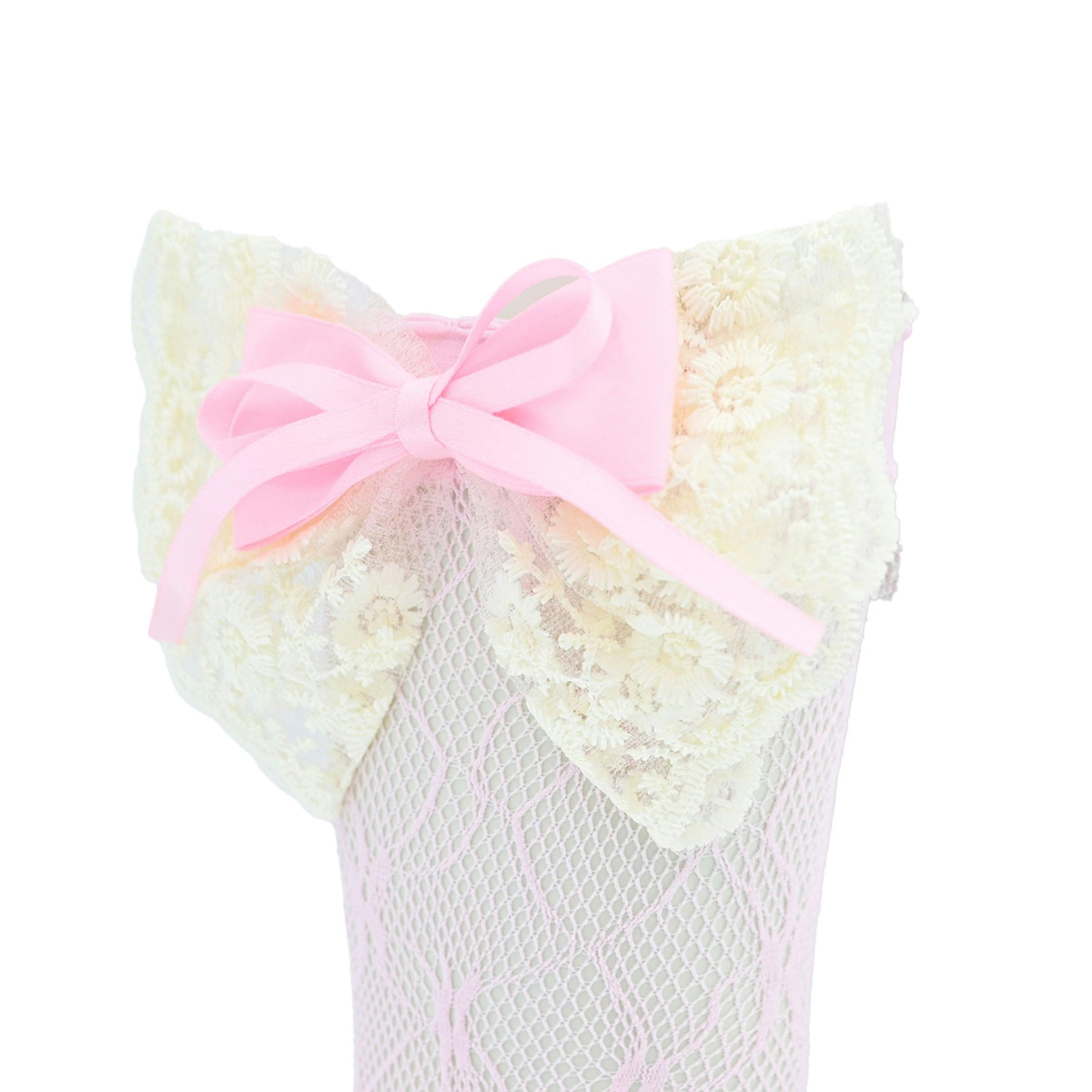 Embroidered Ribbon Bow Long Socks