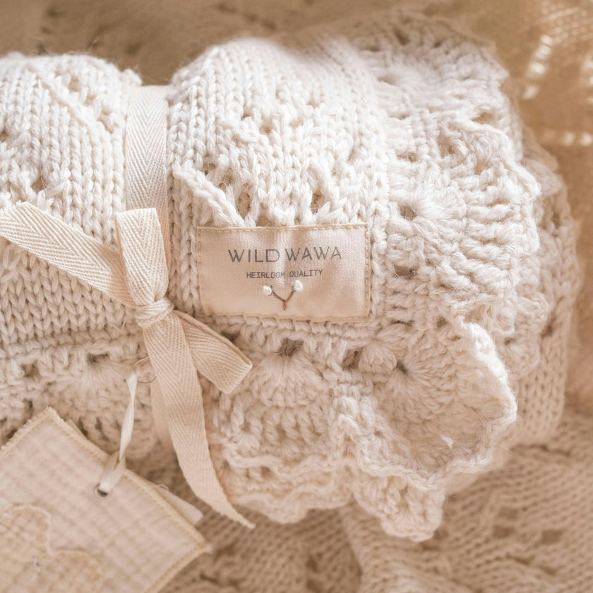 Knitted Blanket w/ Crochet Trim