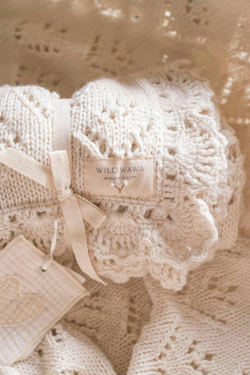 Knitted Blanket w/ Crochet Trim