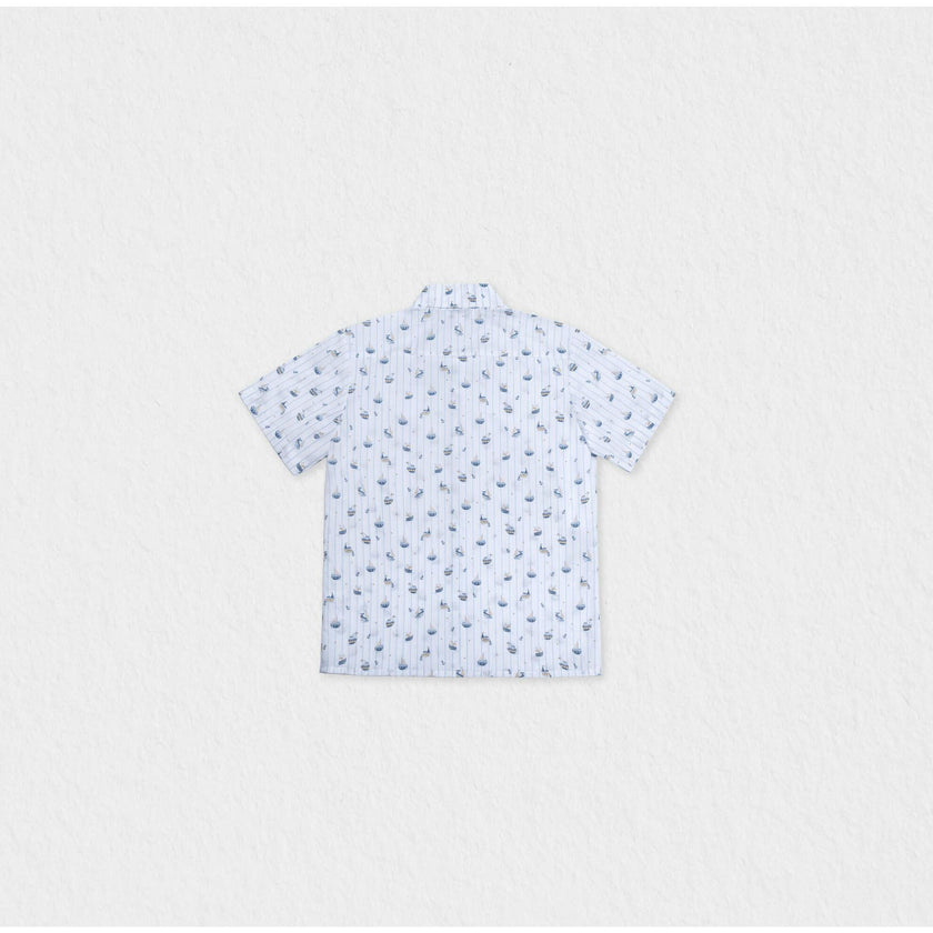 Colin Boy Shirt Short Sleeve Cotton, Blue Boat