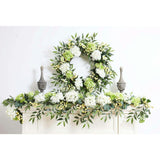 White & Green Hydrangea with Cream Berry Artificial All Seasons Greenery Mantle Garland and Table Runner