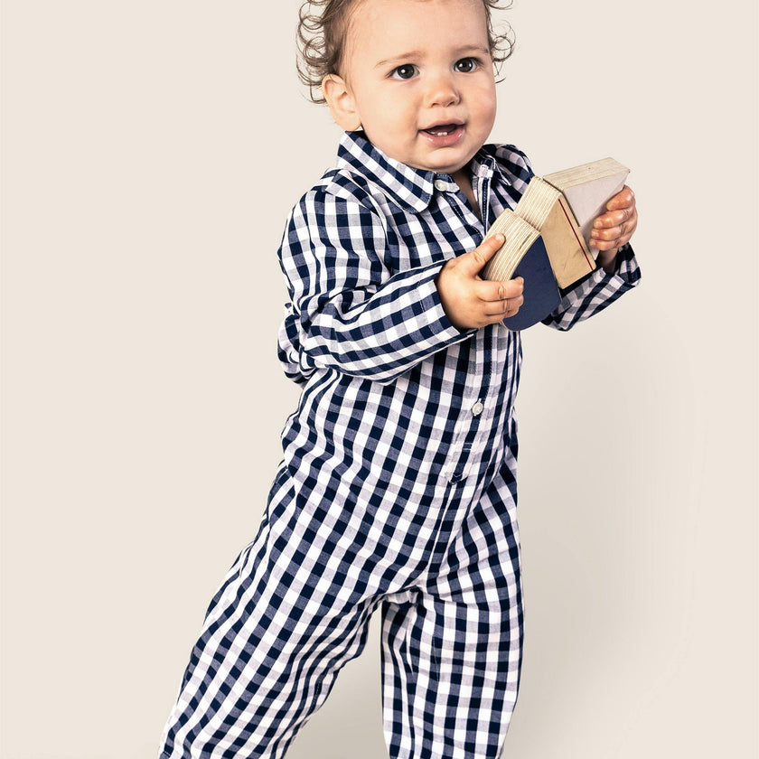 Baby's Twill Classic Romper in Navy Gingham