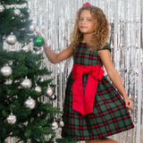 Cameron Plaid & Satin Bow Girls Party Dress