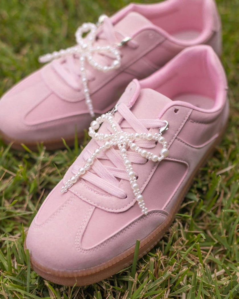 Packed Party Better with a Bow White Pearl Shoe Charms - Faux Pearl-Studded Bow Shoe Charms with Lobster Clips for Sneakers, 2.75x3.3 Inch