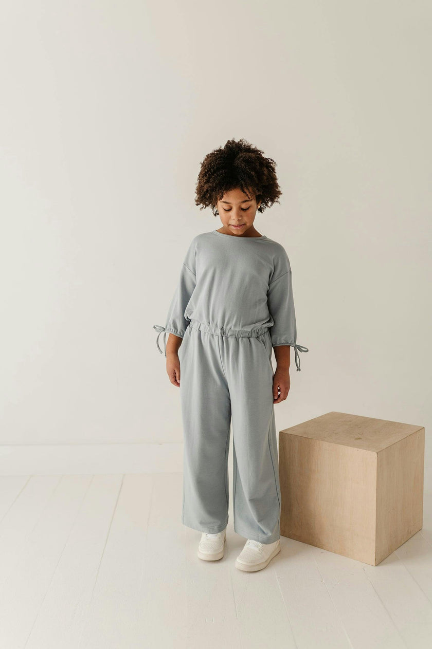 Girls Drop Shoulder Blouson Knit Jumpsuit in Rose Cloud