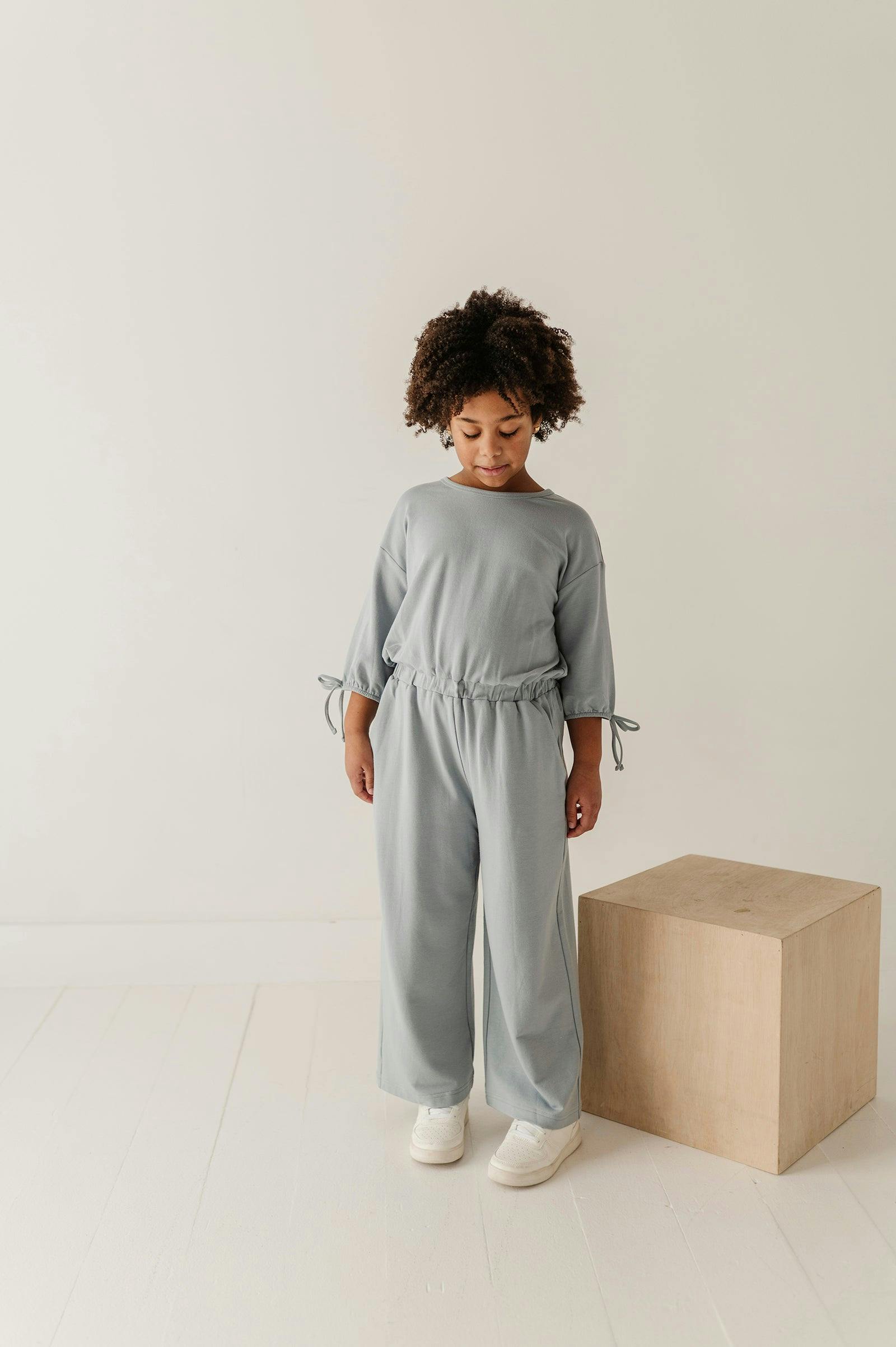 Girls Drop Shoulder Blouson Knit Jumpsuit in Rose Cloud