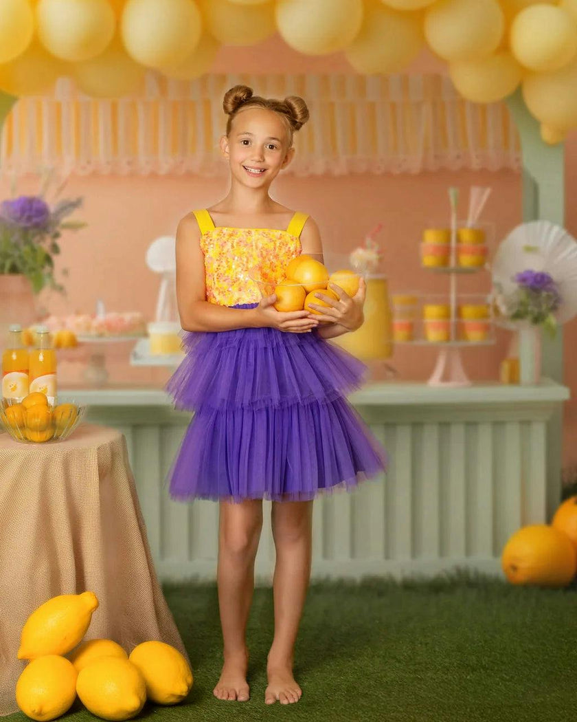 Citrus Bloom Purple Sequin Tulle Birthday Dress for Girls