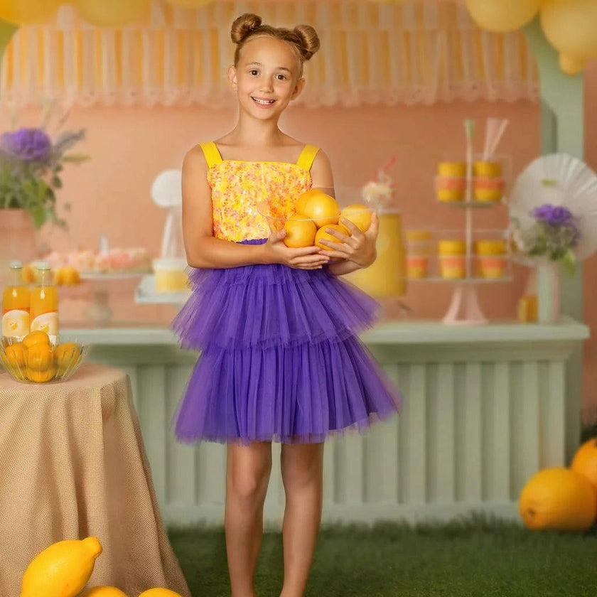 Citrus Bloom Purple Tulle Party Dress, Purple
