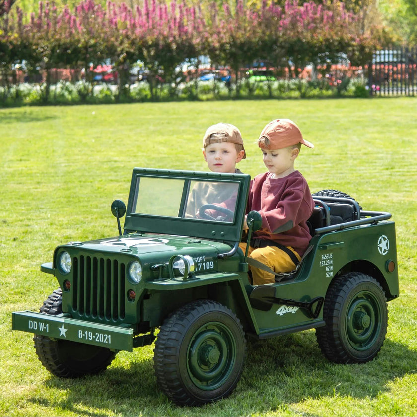 Military Willys 24V 3-Seater 4x4 Kids Ride-On Truck