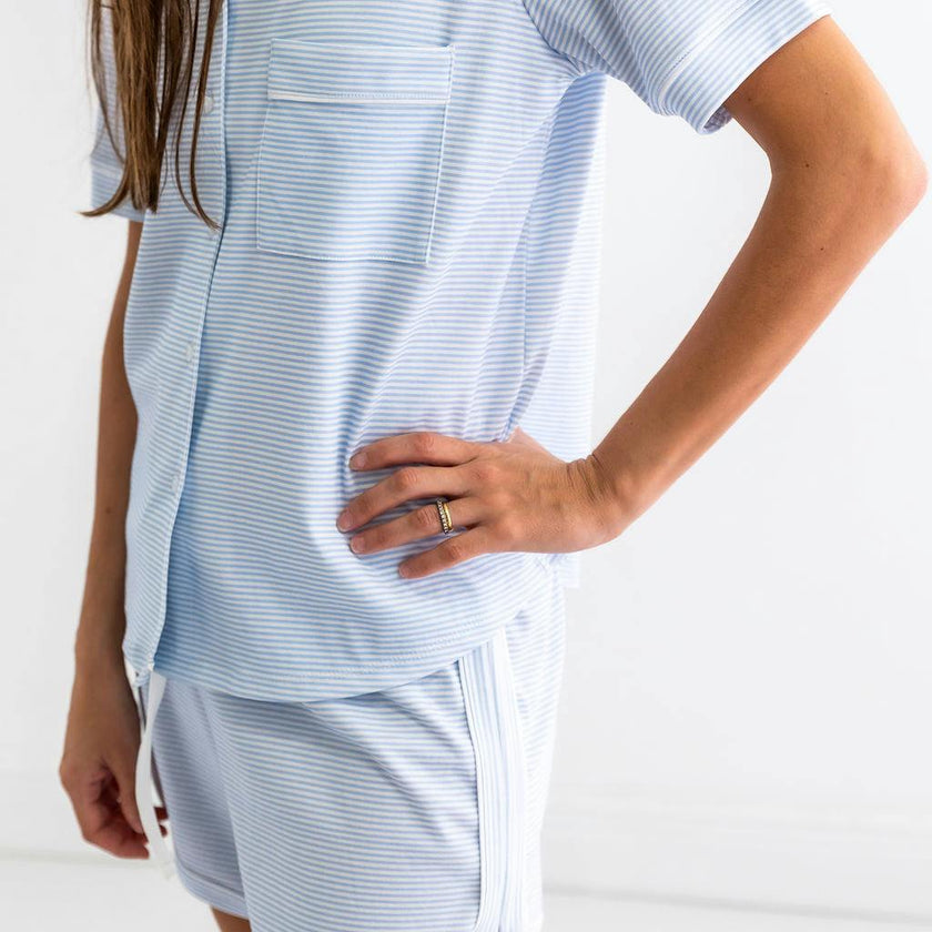 Blue Stripes Woman's Pima Cotton Short Pajama Set